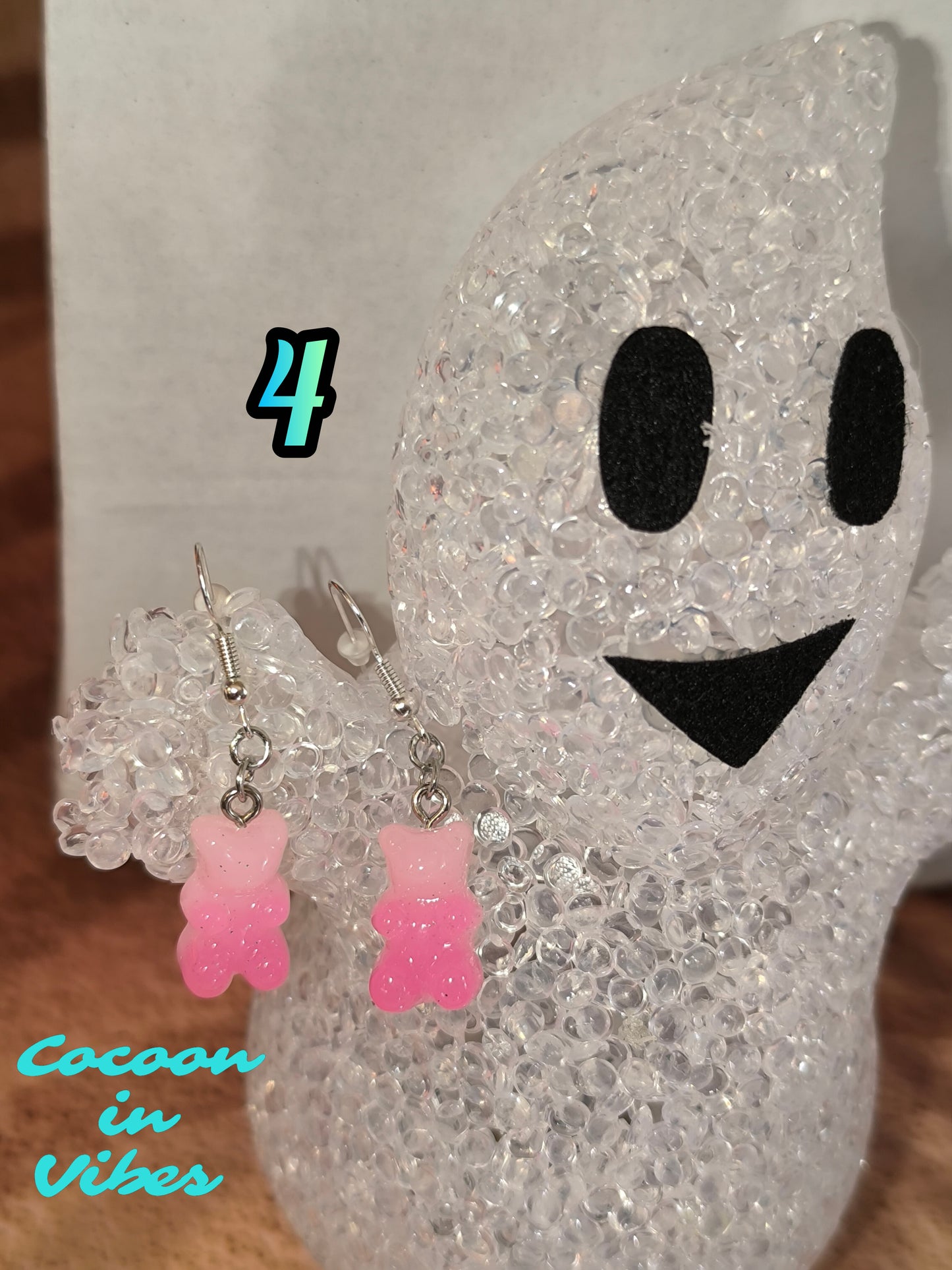 Boucles d’oreilles Nounours Gélifiés – N°4 Rose Claire → Rose Soutenu Opaque Pailletée (Création artisanale Cocoon In Vibes)