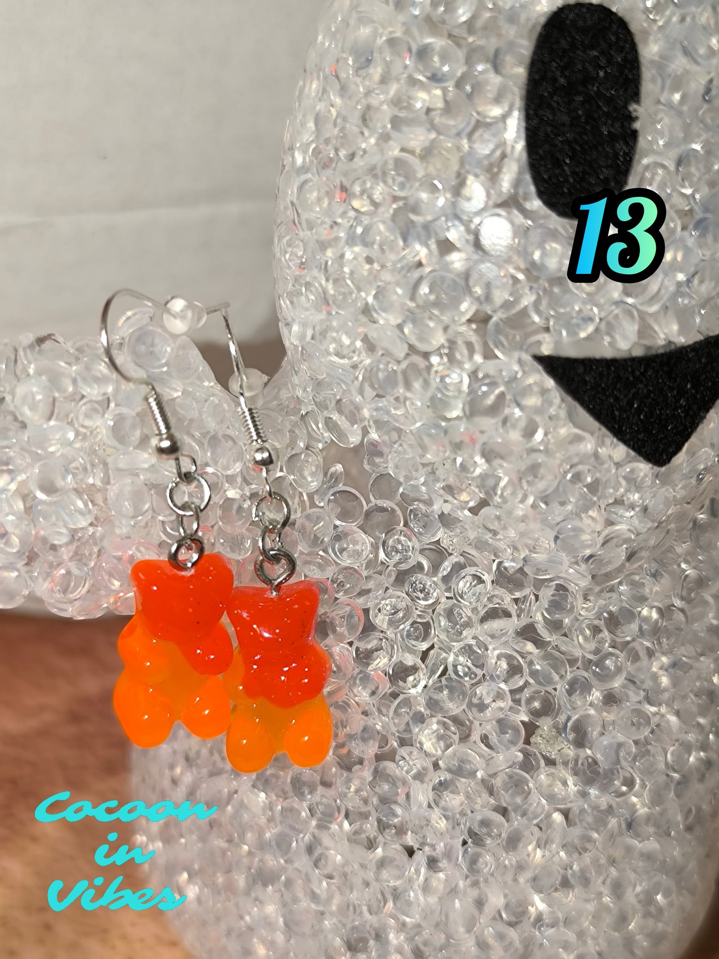 Boucles d’oreilles Nounours Gélifiés – N°13 Orange Foncé → Orange Clair Opaque Pailleté (Création artisanale Cocoon In Vibes)