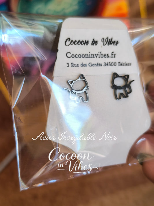 Clous d’oreilles chat Ajouré – Acier Inoxydable Noir