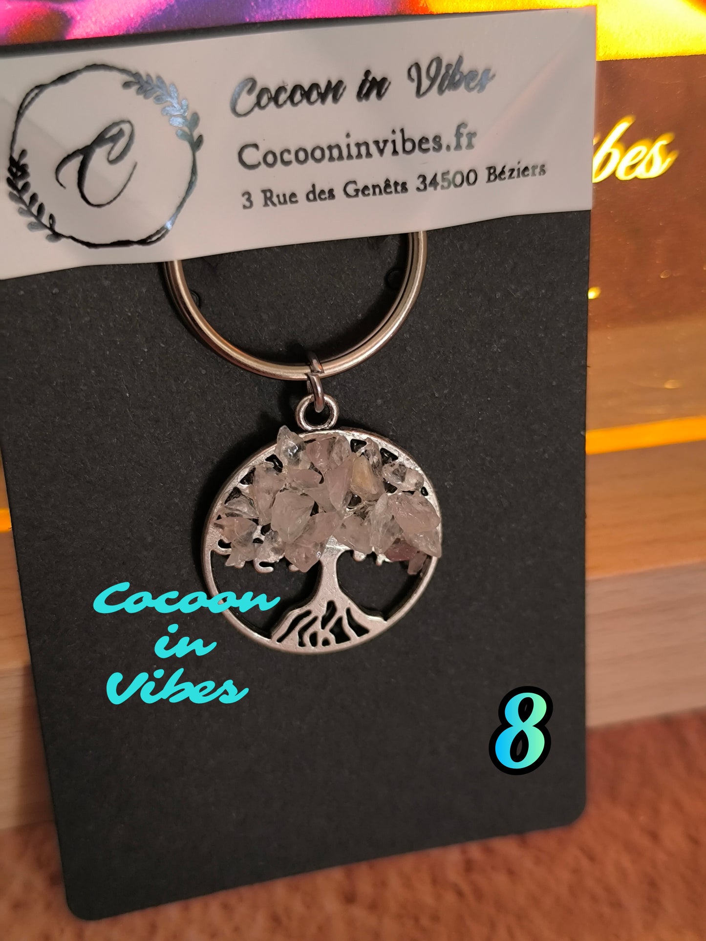 Porte-clés Arbre de Vie & pierres colorées – Un éclat de symbolique à emporter partout
