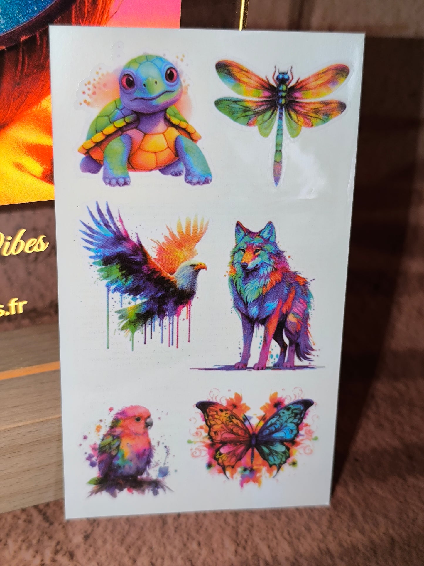 Tatouages éphémères Animaux Arc-en-Ciel - Feuille de 6