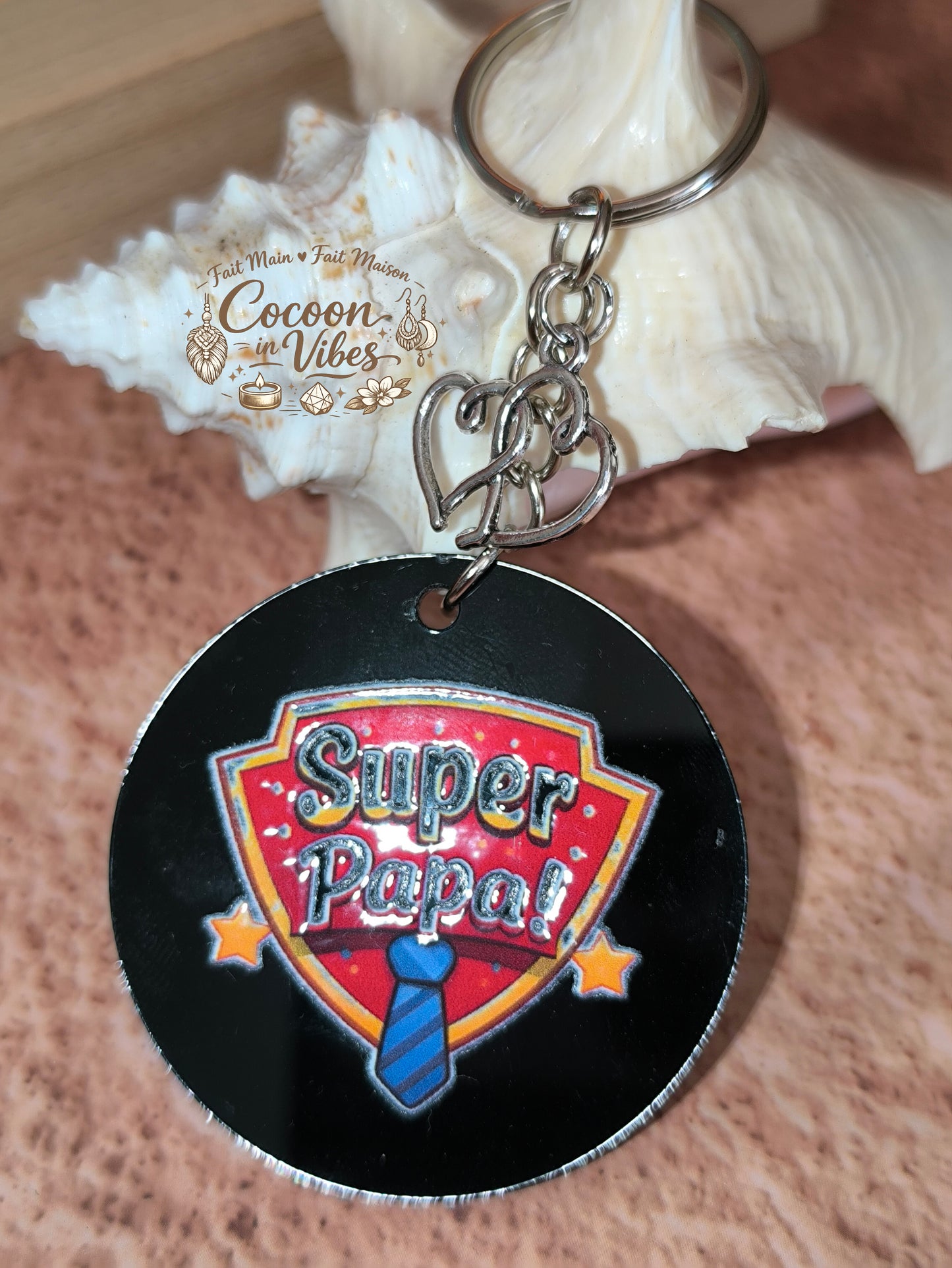 Porte-clé “Super Papa !” – Modèle unique fait main