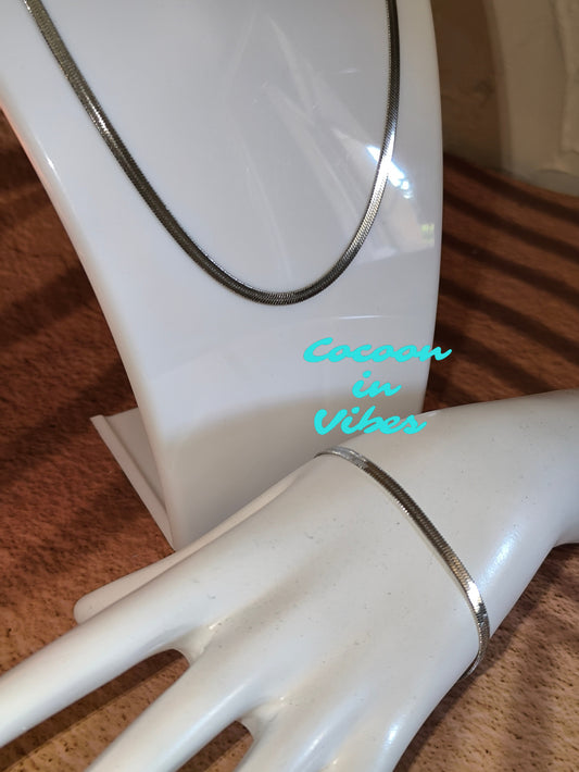 Parure effet miroir - Collier & Bracelet en acier inoxydable