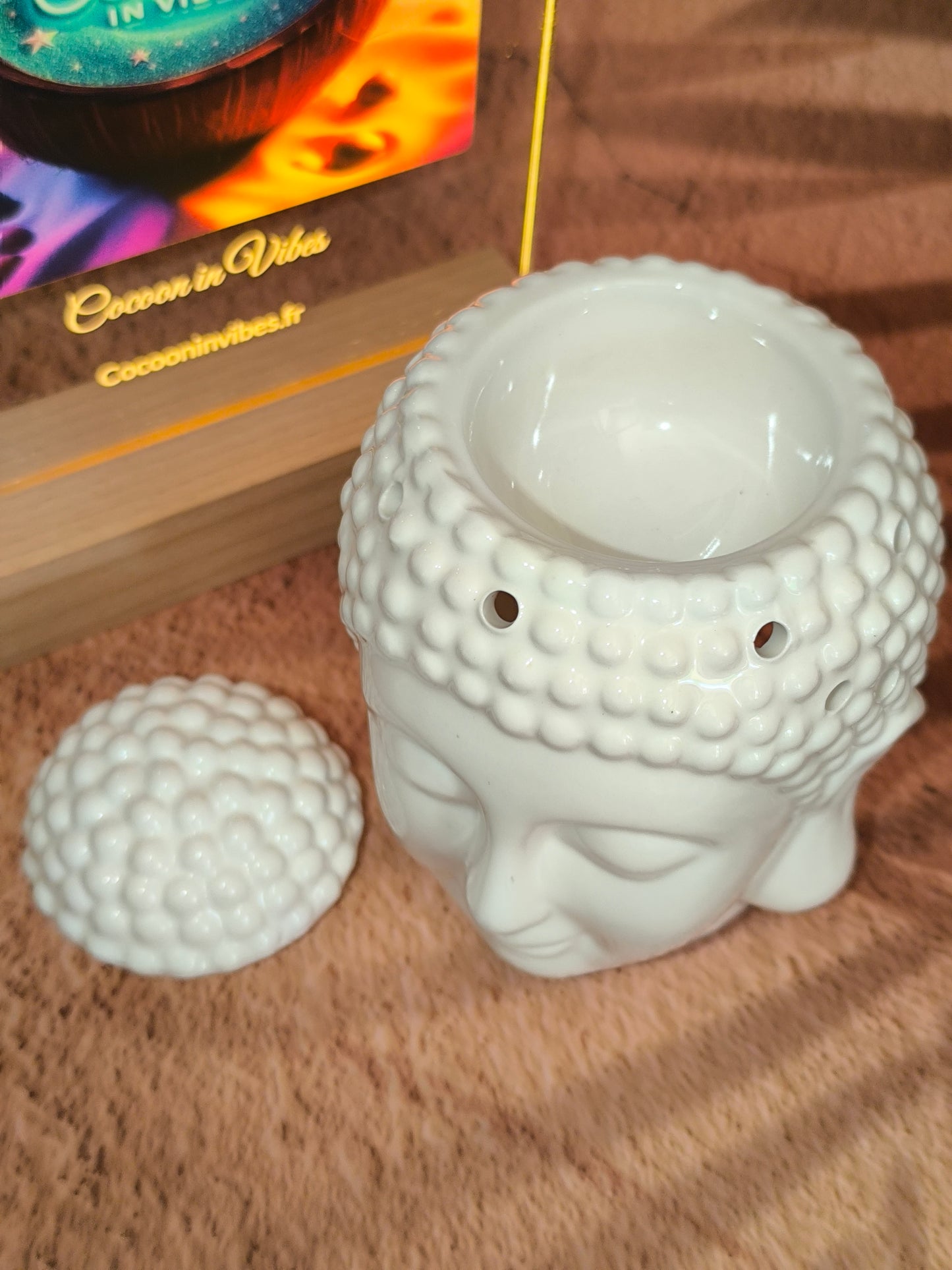 Brûleur en Céramique – Tête de Bouddha Dhyana Blanc