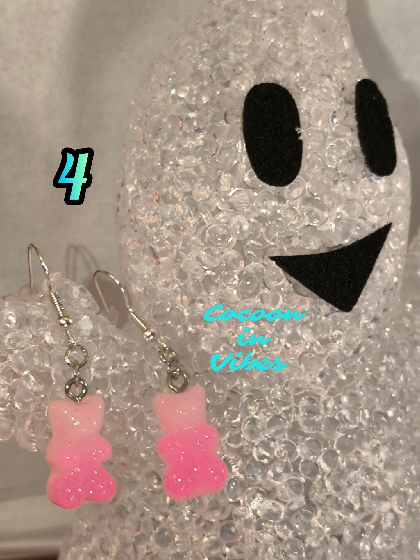 Boucles d’oreilles Nounours Gélifiés – N°4 Rose Claire → Rose Soutenu Opaque Pailletée (Création artisanale Cocoon In Vibes)