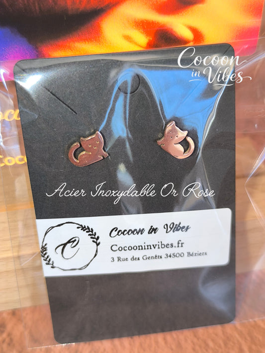 Clous d’oreilles chat Chaton – Acier Inoxydable Or Rose