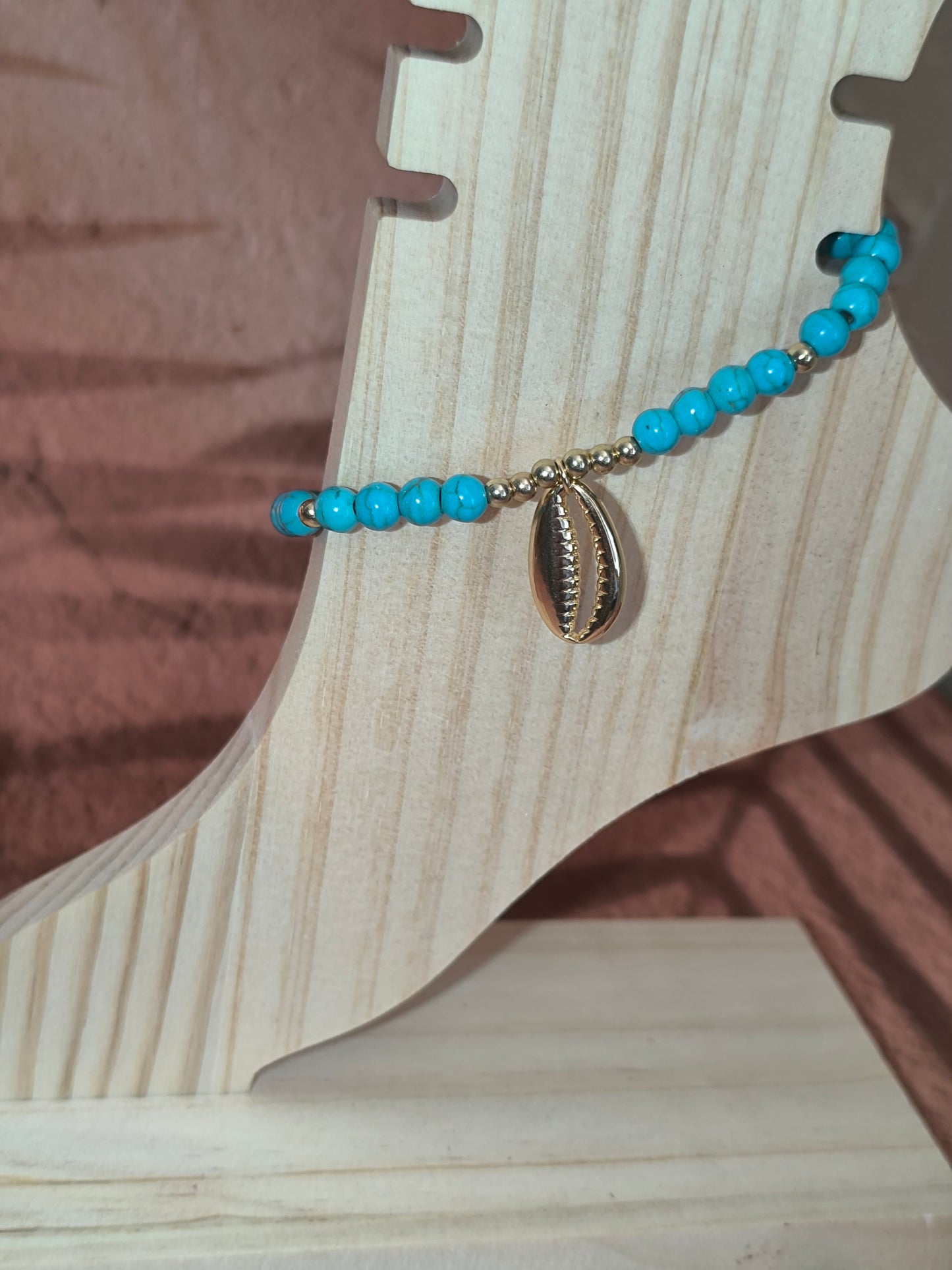 Chaine de Cheville Bohème – Turquoise, Céramique & Pendentifs Marins
