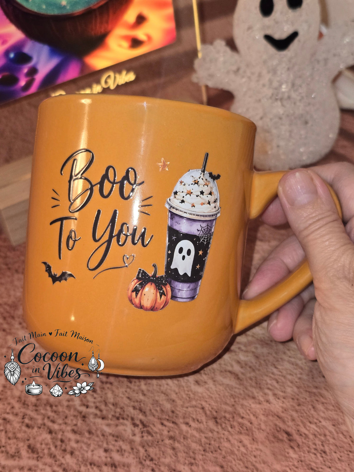 Mug Artisanal XXL Orange "Boo To You" Halloween (400 ml) – Pièce unique Cocoon in Vibes