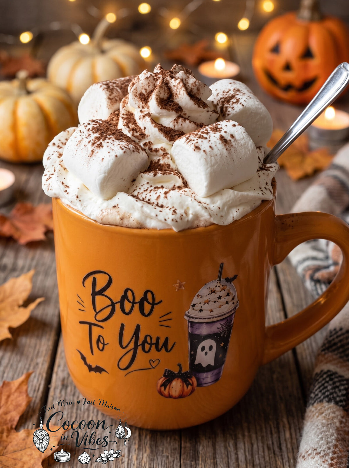 Mug Artisanal XXL Orange "Boo To You" Halloween (400 ml) – Pièce unique Cocoon in Vibes