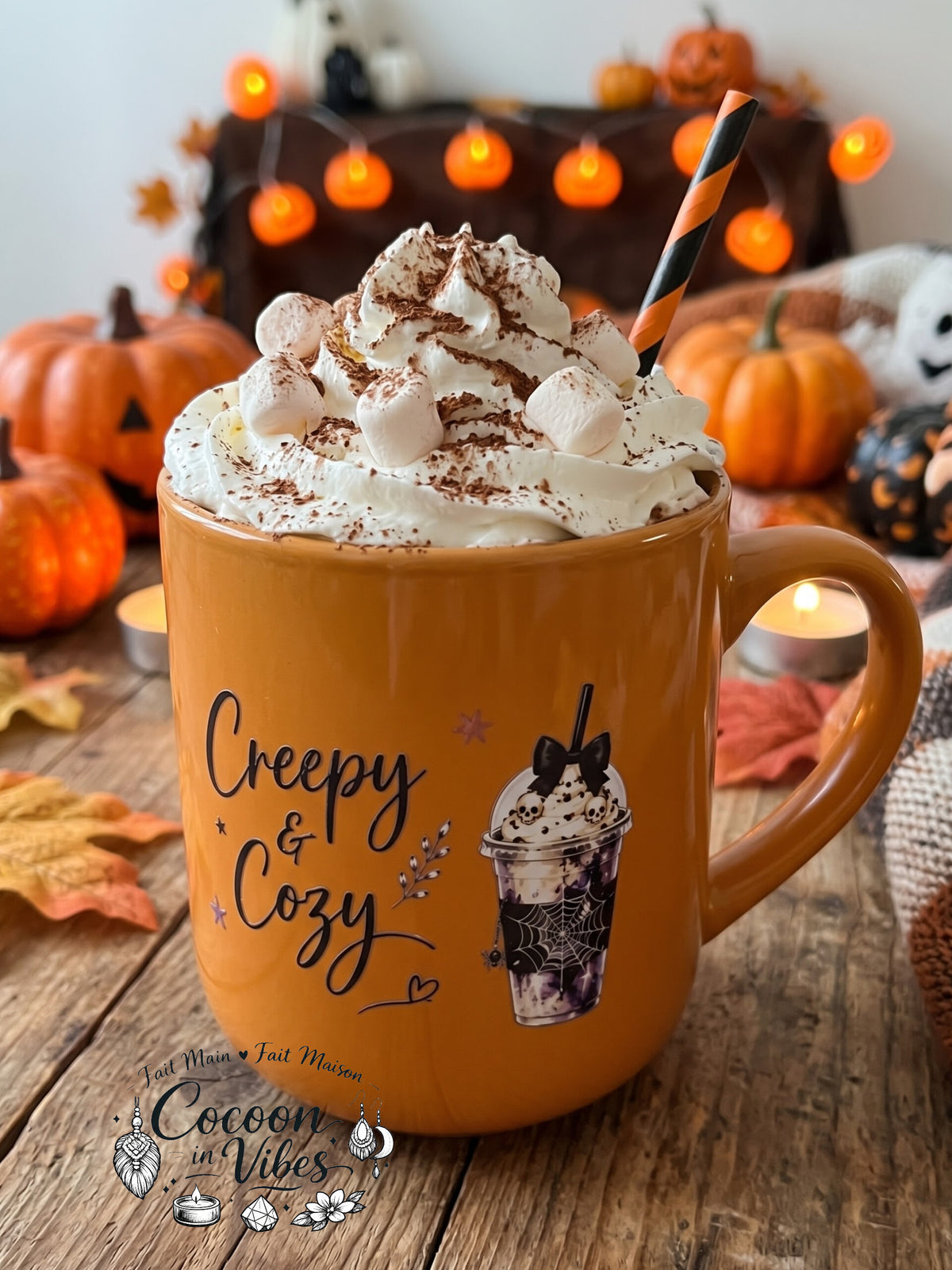 Mug Artisanal XXL Orange "Creepy & Cozy" Halloween & Automne (400 ml) – Pièce unique Cocoon in Vibes