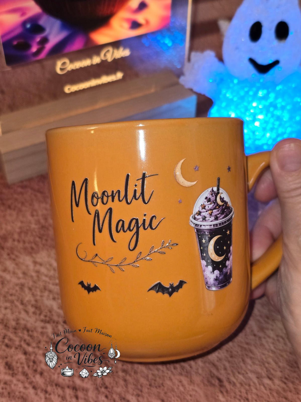 Mug Artisanal XXL Orange "Moonlit Magic" Halloween & Automne (400 ml) – Pièce unique Cocoon in Vibes