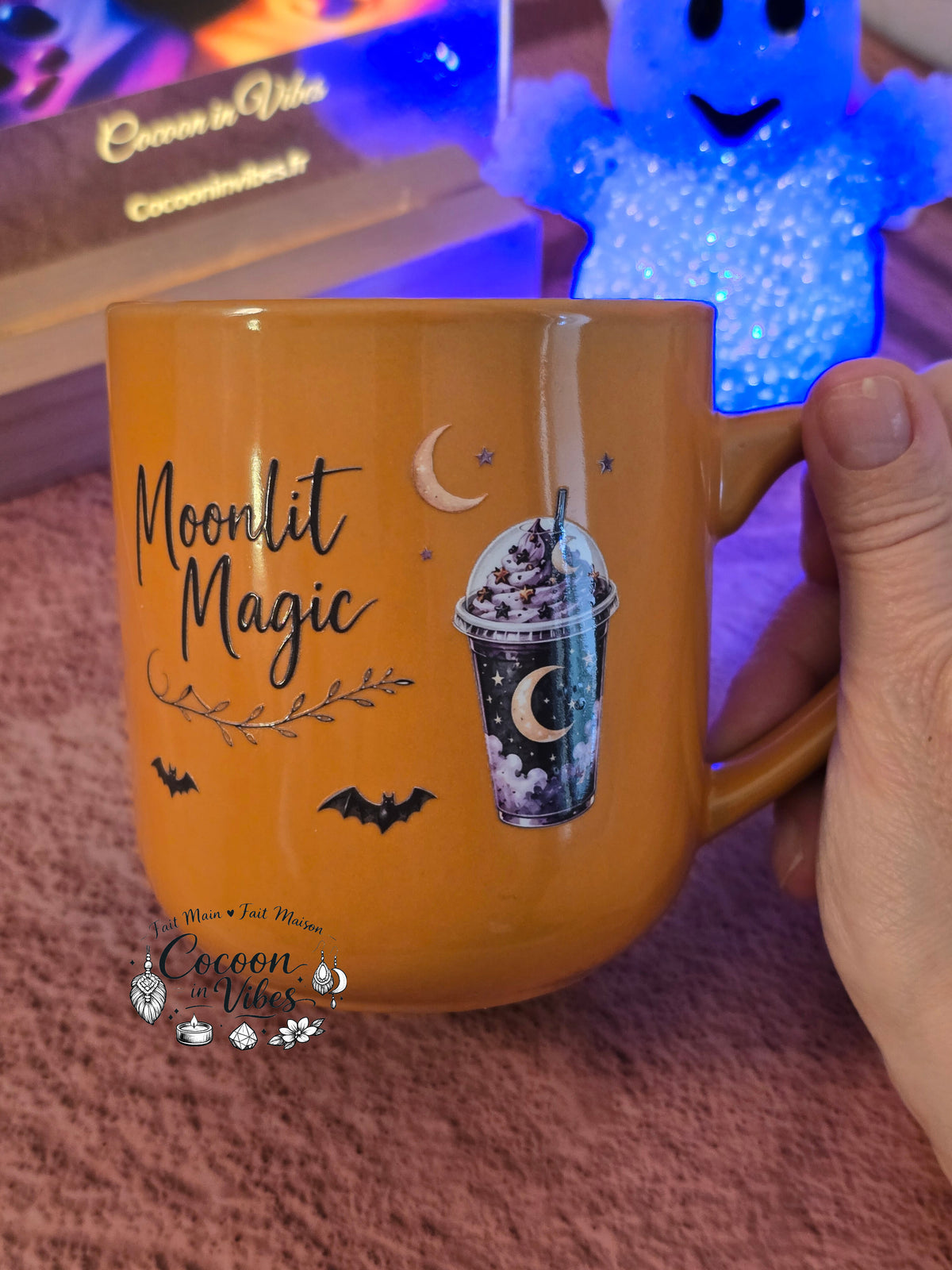 Mug Artisanal XXL Orange "Moonlit Magic" Halloween & Automne (400 ml) – Pièce unique Cocoon in Vibes