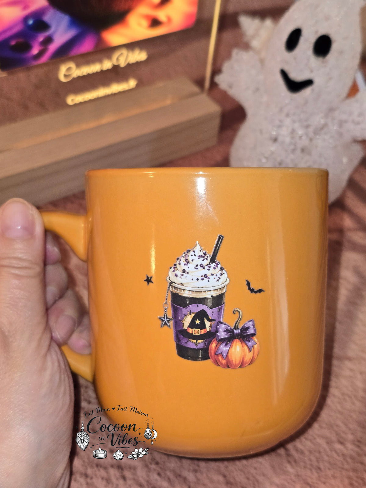 Mug Artisanal XXL Orange "Moonlit Magic" Halloween & Automne (400 ml) – Pièce unique Cocoon in Vibes