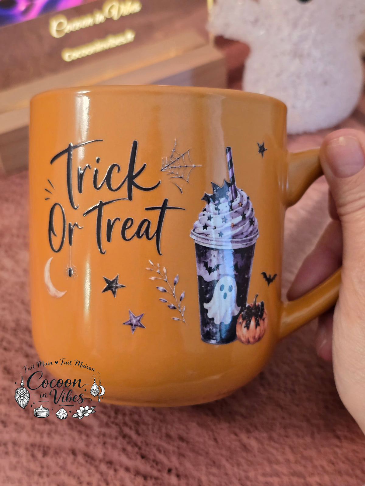 Mug Artisanal XXL Orange "Trick Or Treat" Halloween & Automne (400 ml) – Pièce unique Cocoon in Vibes