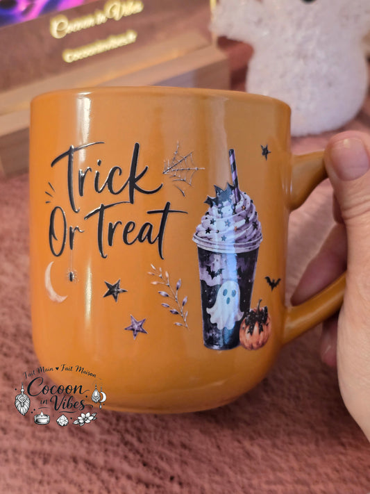 Mug Artisanal XXL Orange "Trick Or Treat" Halloween & Automne (400 ml) – Pièce unique Cocoon in Vibes