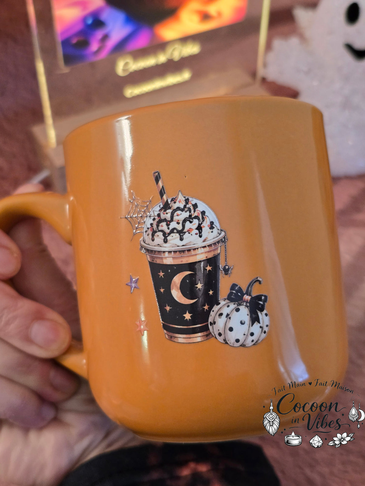 Mug Artisanal XXL Orange "Trick Or Treat" Halloween & Automne (400 ml) – Pièce unique Cocoon in Vibes