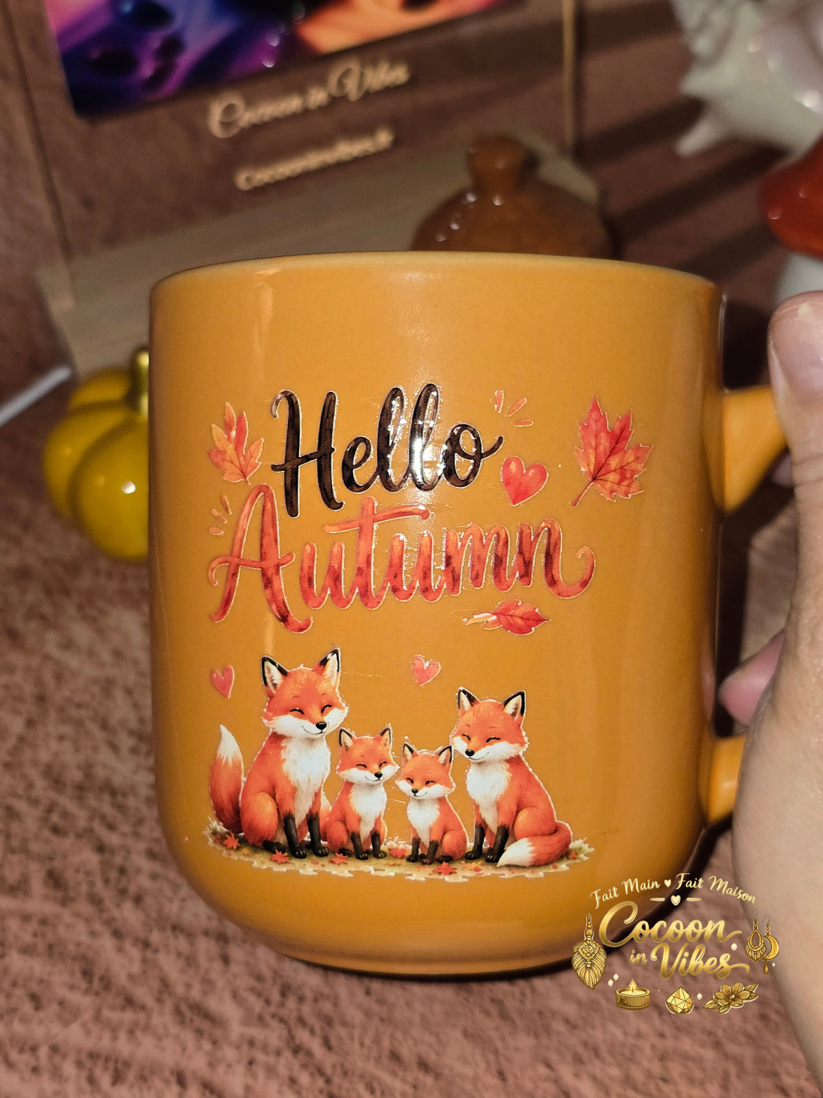 Mug Artisanal XXL Orange "Hello Autumn" Automne & Cocooning (400 ml) – Pièce unique Cocoon in Vibes