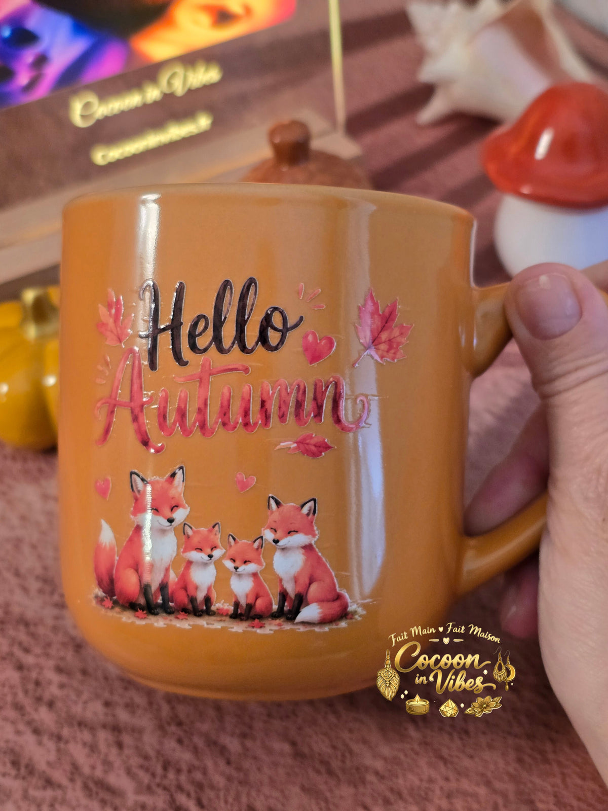 Mug Artisanal XXL Orange "Hello Autumn" Automne & Cocooning (400 ml) – Pièce unique Cocoon in Vibes