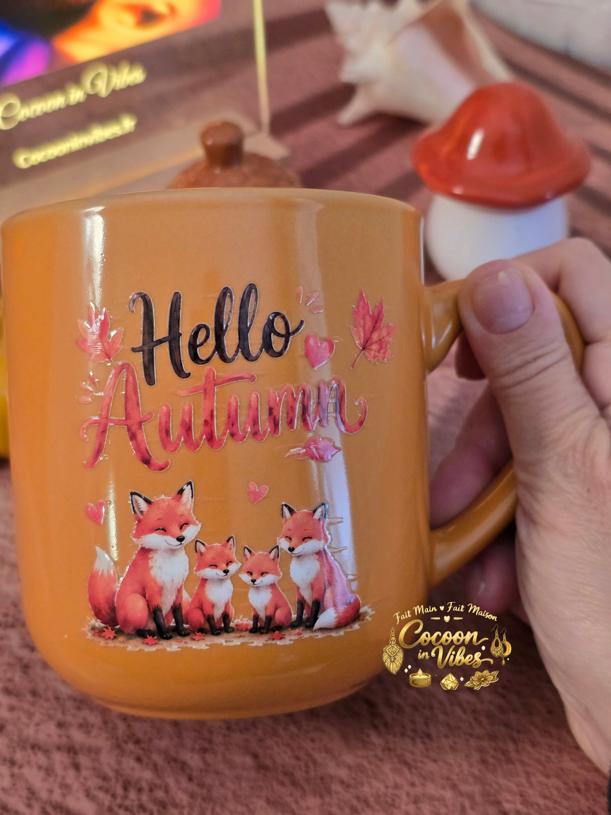 Mug Artisanal XXL Orange "Hello Autumn" Automne & Cocooning (400 ml) – Pièce unique Cocoon in Vibes