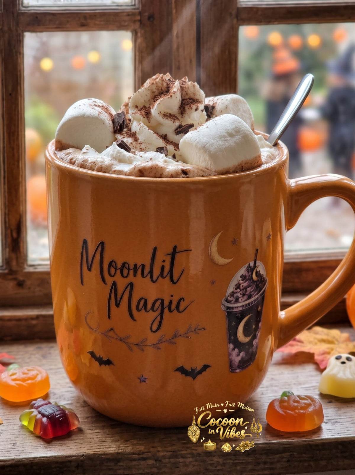 Mug Artisanal XXL Orange "Moonlit Magic" Halloween & Automne (400 ml) – Pièce unique Cocoon in Vibes