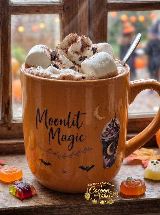 Mug Artisanal XXL Orange "Moonlit Magic" Halloween & Automne (400 ml) – Pièce unique Cocoon in Vibes