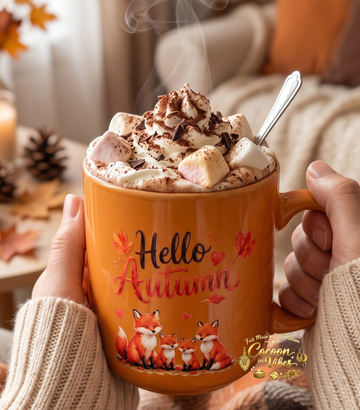 Mug Artisanal XXL Orange "Hello Autumn" Automne & Cocooning (400 ml) – Pièce unique Cocoon in Vibes
