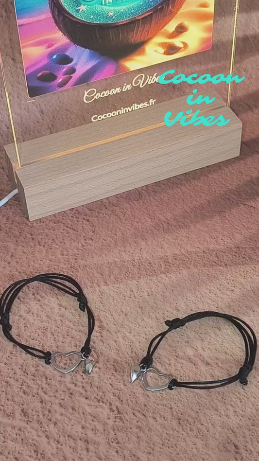 2 Bracelets de couple artisanaux – Cœur délicatement ajouré, aimantés