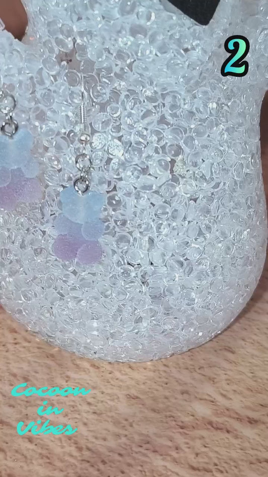 Boucles d’oreilles oursons “acidulés” n°2 – Bleu → Violet (effet sucre givré)
