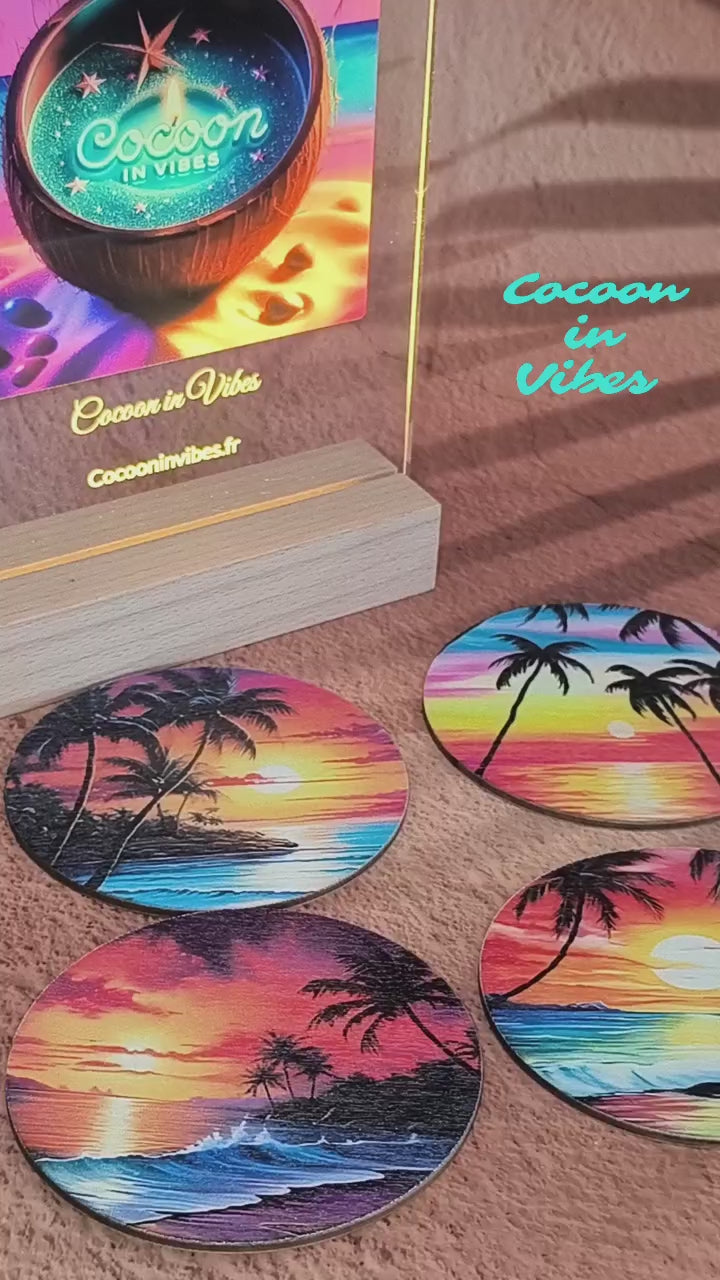 Dessous de Tasse "Sunset Palms" – Le soleil se couche, la magie opère…
