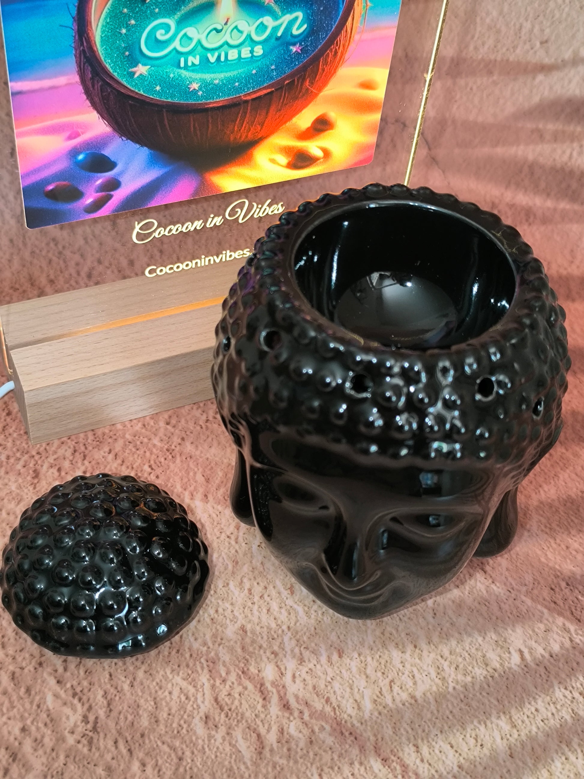 Brûleur en Céramique – Tête de Bouddha Dhyana Noir