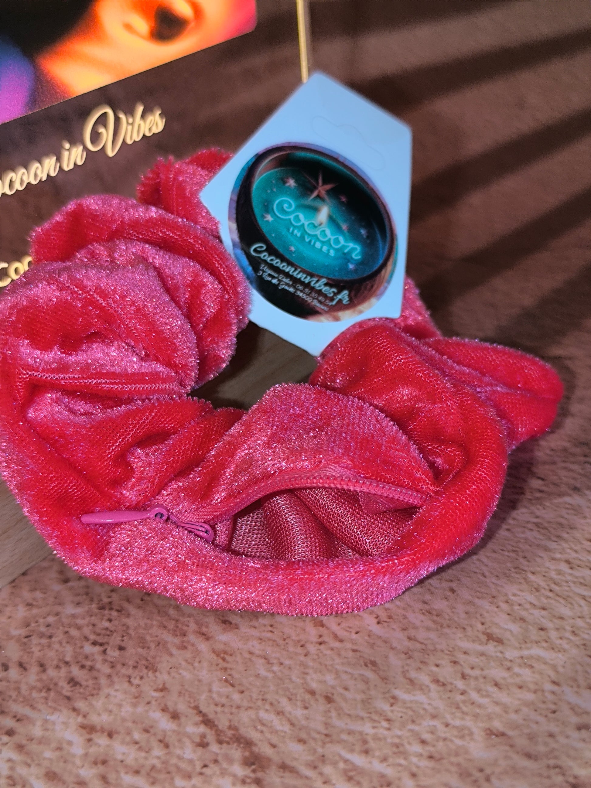Chouchou Secret en Velours – Avec Poche Cachée Zippée