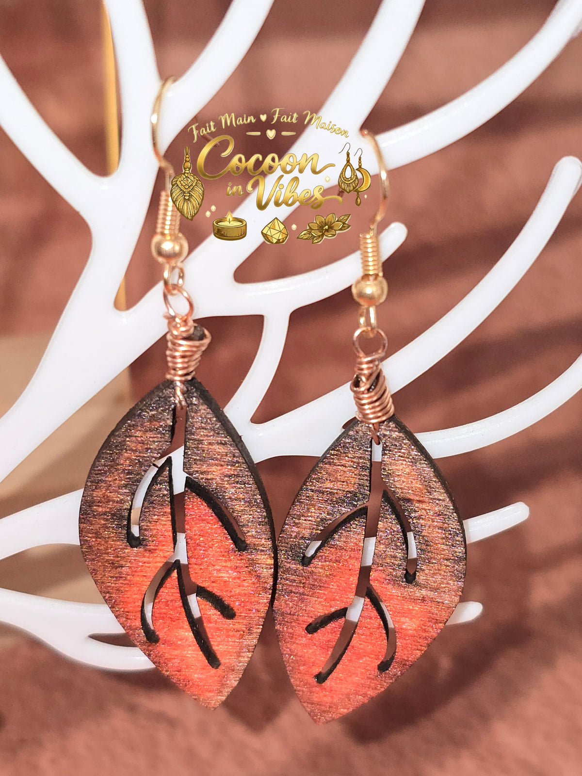 Boucles d'oreilles Artisanales en Bois « Feuille de Châtaignier Automnale »