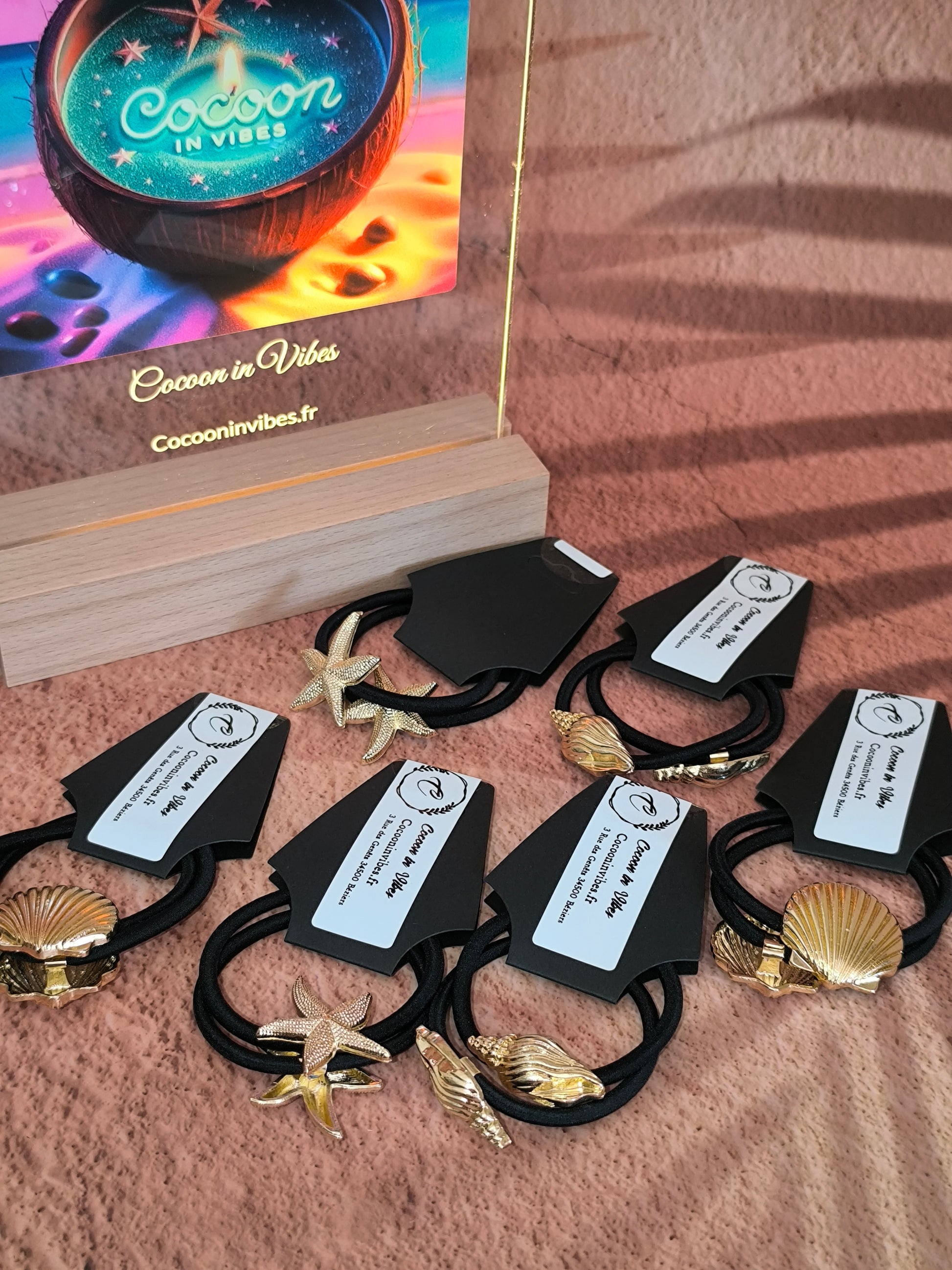 Lot de 2 gros Élastiques avec Bijoux Coquillage serti