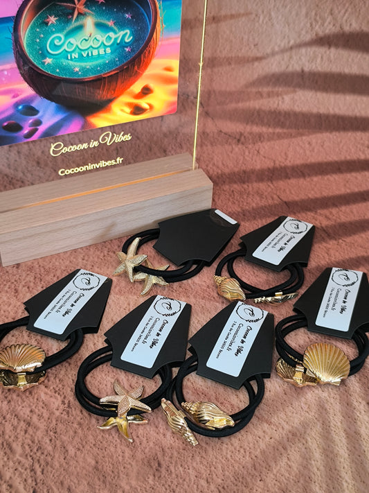 Lot de 2 gros Élastiques avec Bijoux Coquillage serti