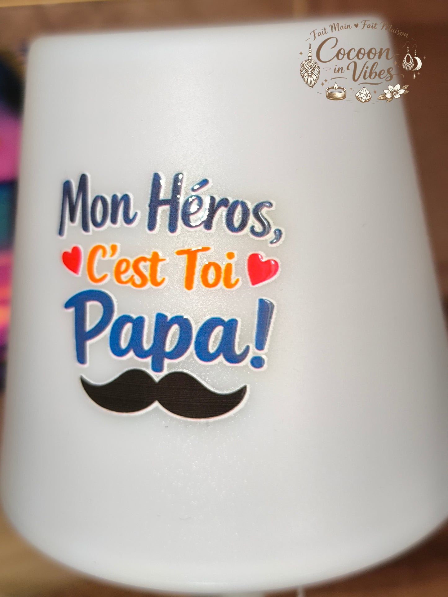 Petite Lampe LED Multicolore rechargeable Papa "Mon Héros, C'est Toi Papa !" – Création Artisanale Exemplaire Unique