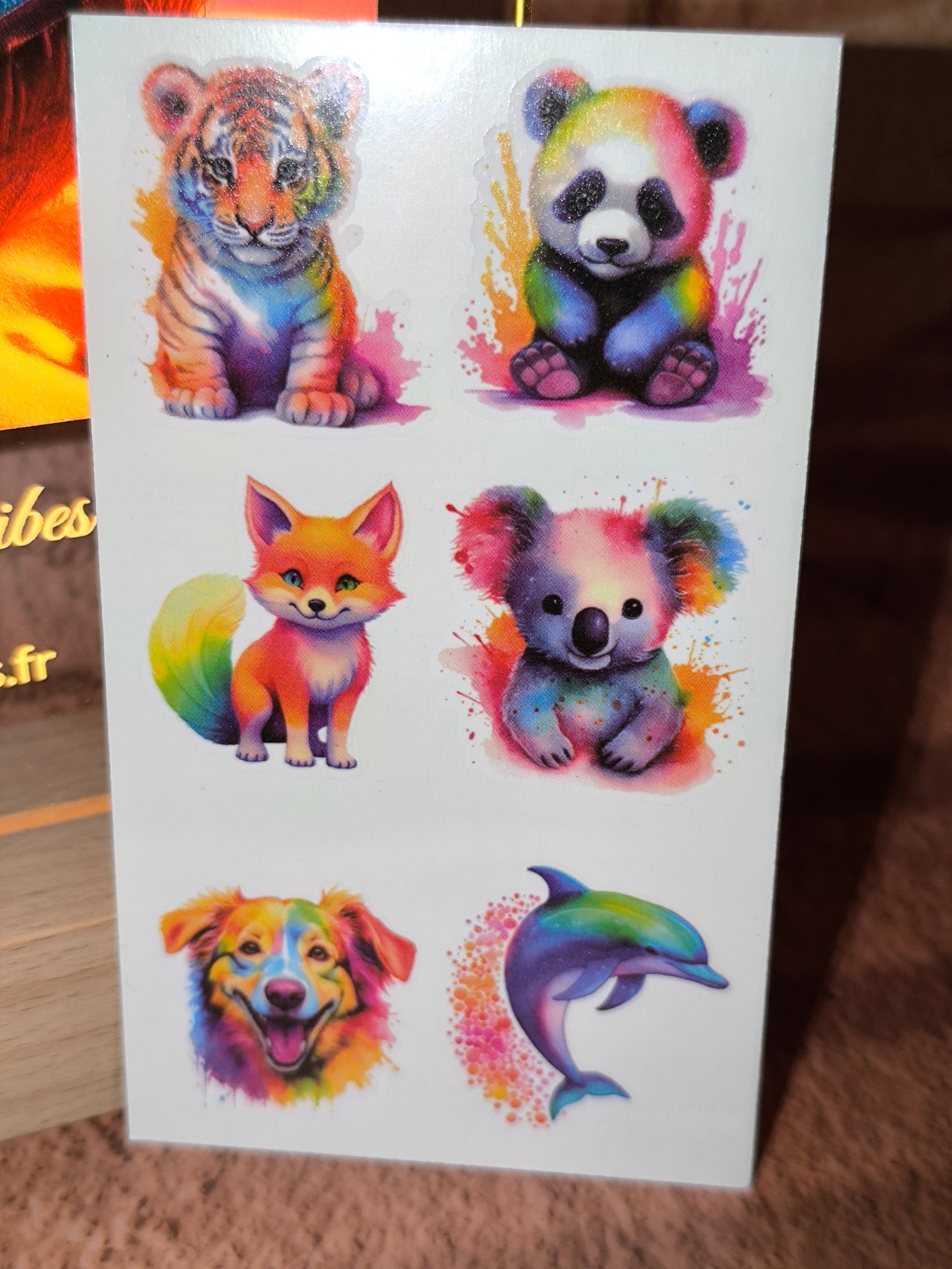 Tatouages éphémères Animaux Arc-en-Ciel - Feuille de 6