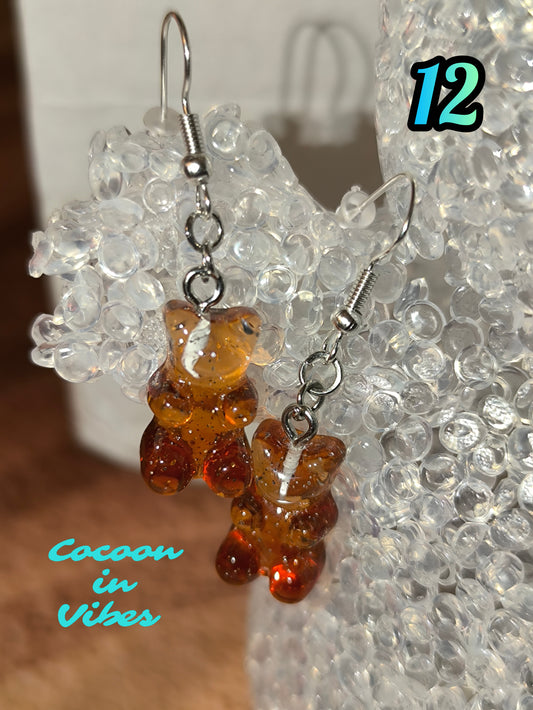 Boucles d’oreilles Nounours Gélifiés – N°12 Marron Clair → Marron Foncé Pailleté (Création artisanale Cocoon In Vibes)