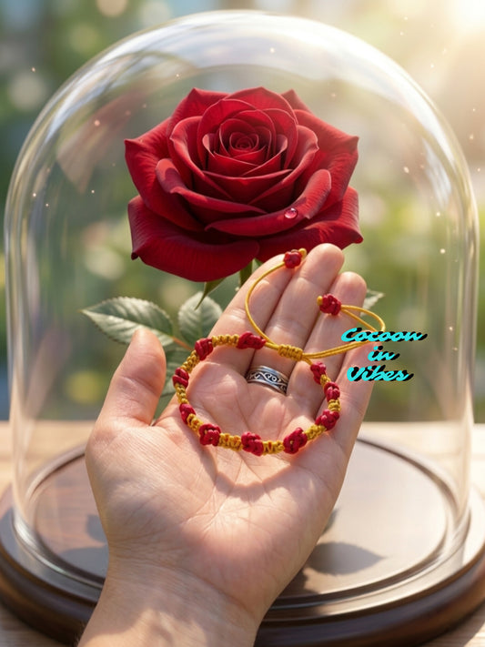 Bracelet artisanal Roses Éternelles en macramé – réalisé à la main