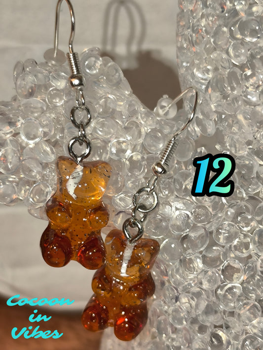 Boucles d’oreilles Nounours Gélifiés – N°12 Marron Clair → Marron Foncé Pailleté (Création artisanale Cocoon In Vibes)