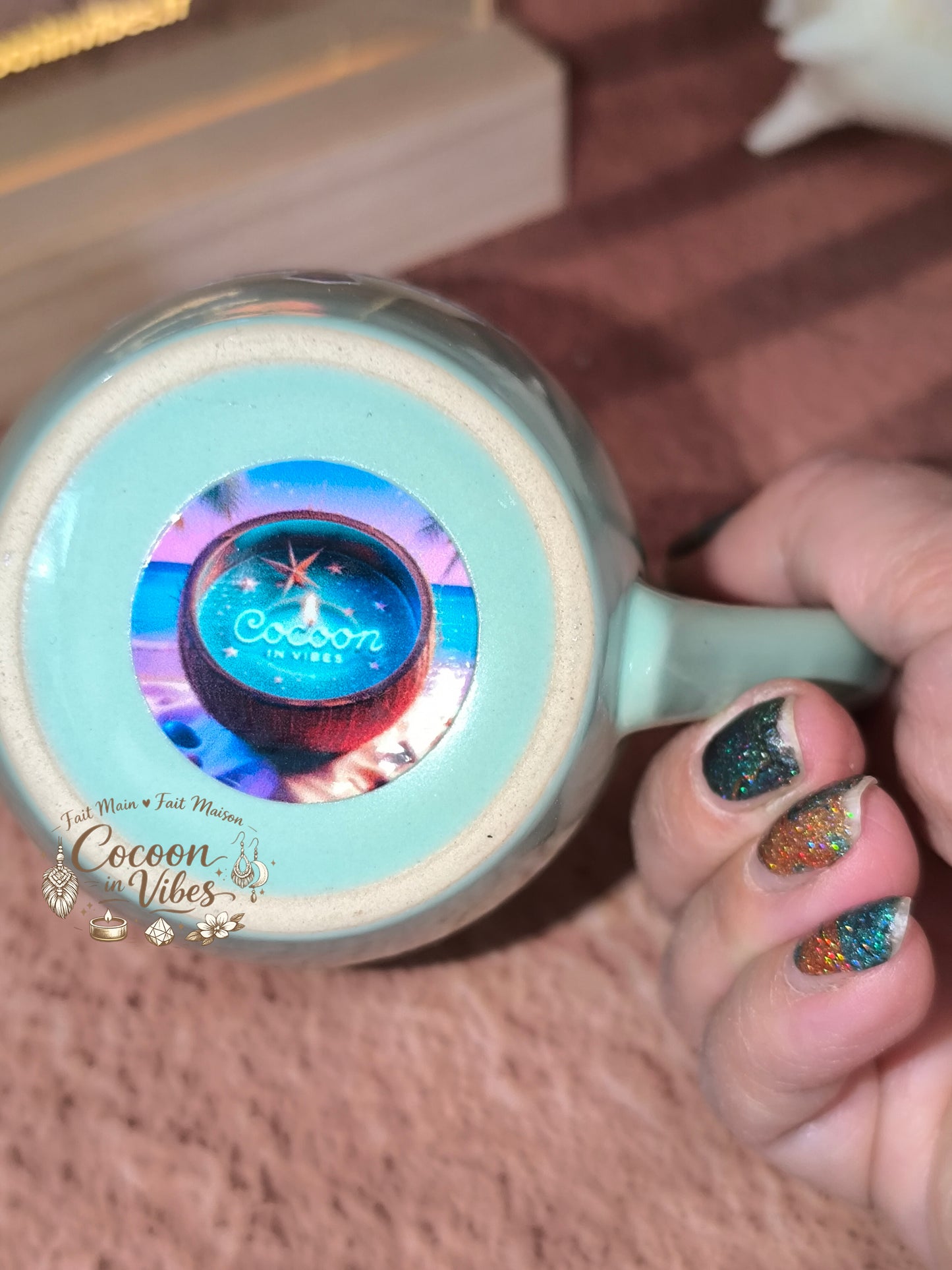 Tasse "Fête des Pères" Vert d'eau – MON PAPA C'EST LE MEILLEUR – Pièce unique, création artisanale Cocoon in Vibes