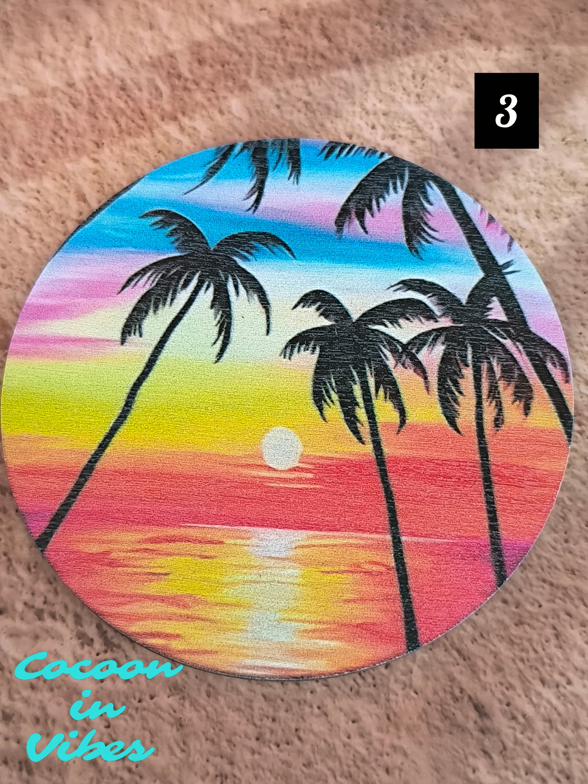 Dessous de Tasse "Sunset Palms" – Le soleil se couche, la magie opère…