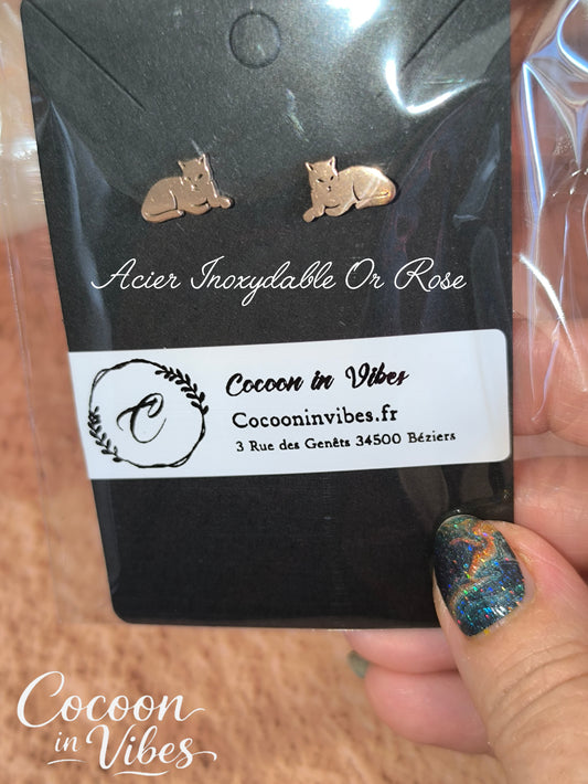 Clous d’oreilles chat Minou – Acier Inoxydable Or Rose