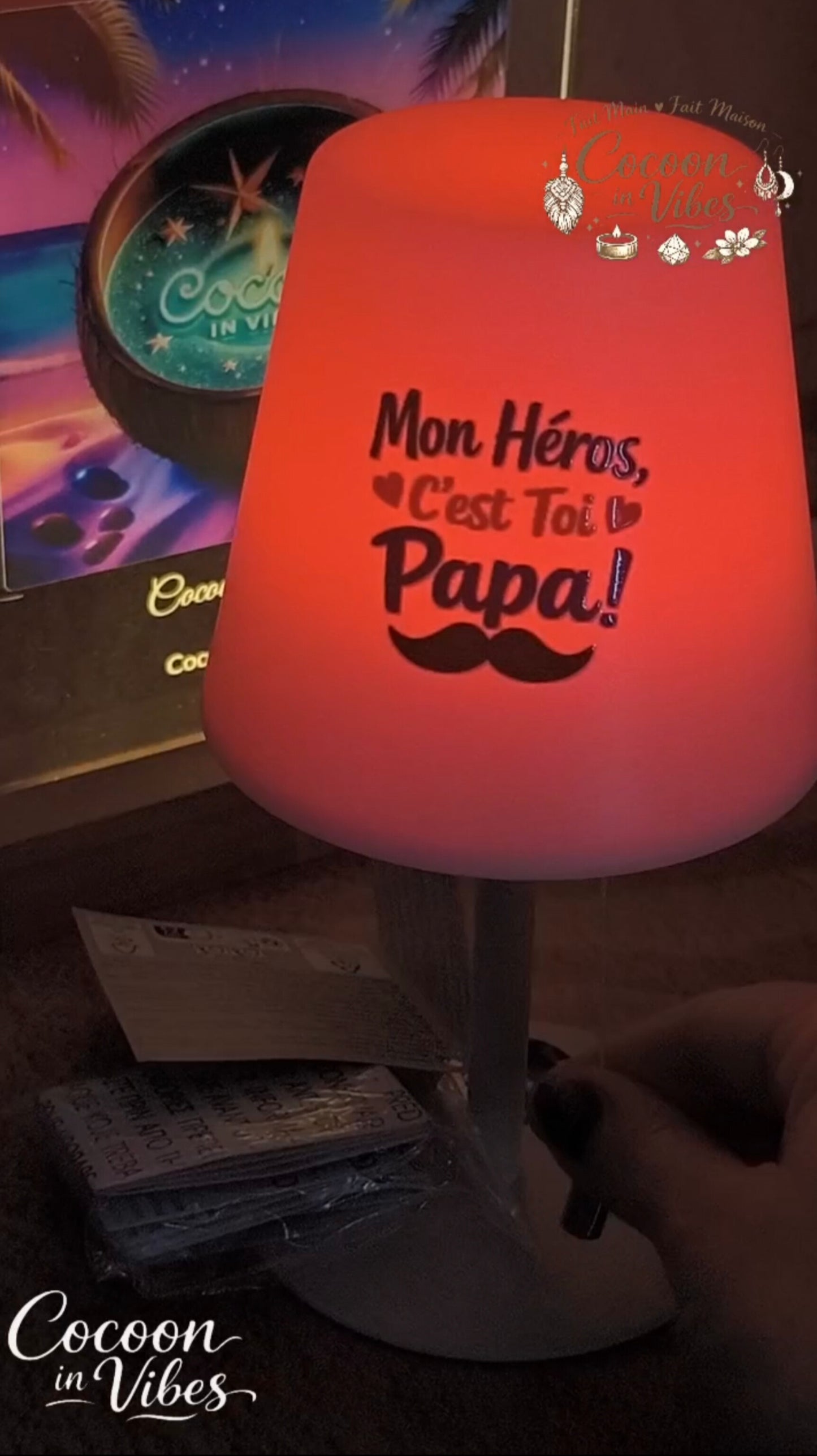 Petite Lampe LED Multicolore rechargeable Papa "Mon Héros, C'est Toi Papa !" – Création Artisanale Exemplaire Unique