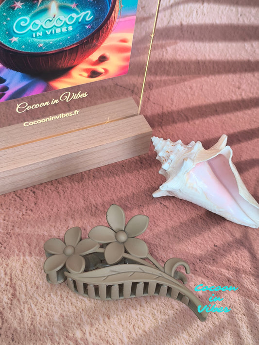 Grande pince à cheveux Duo de Fleurs – Coloris Cappuccino (11,5 cm x 5,5 cm)