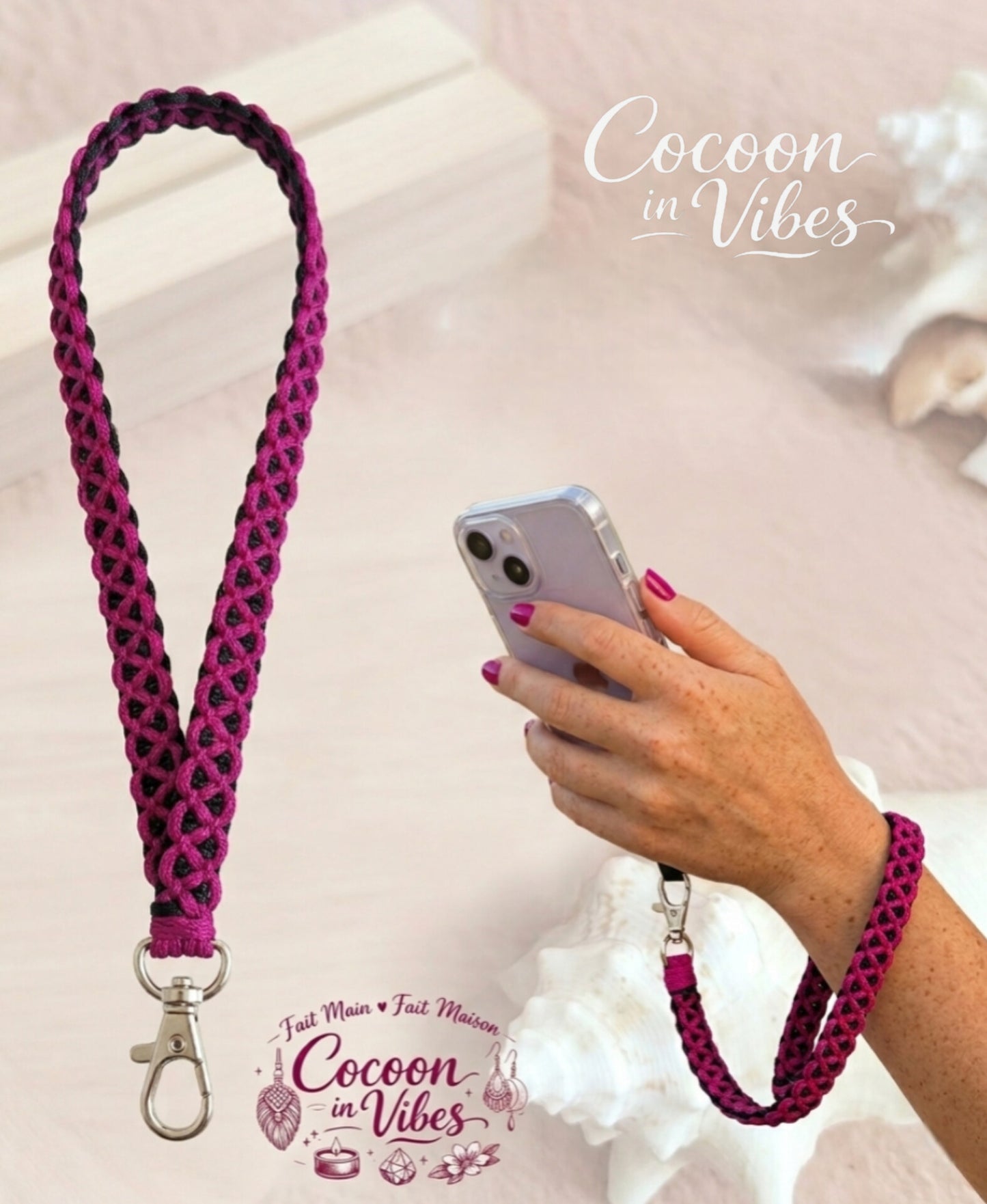 Bracelet de Téléphone Collection Vague Entrelacée - Couleur au choix - Fait main en Macramé