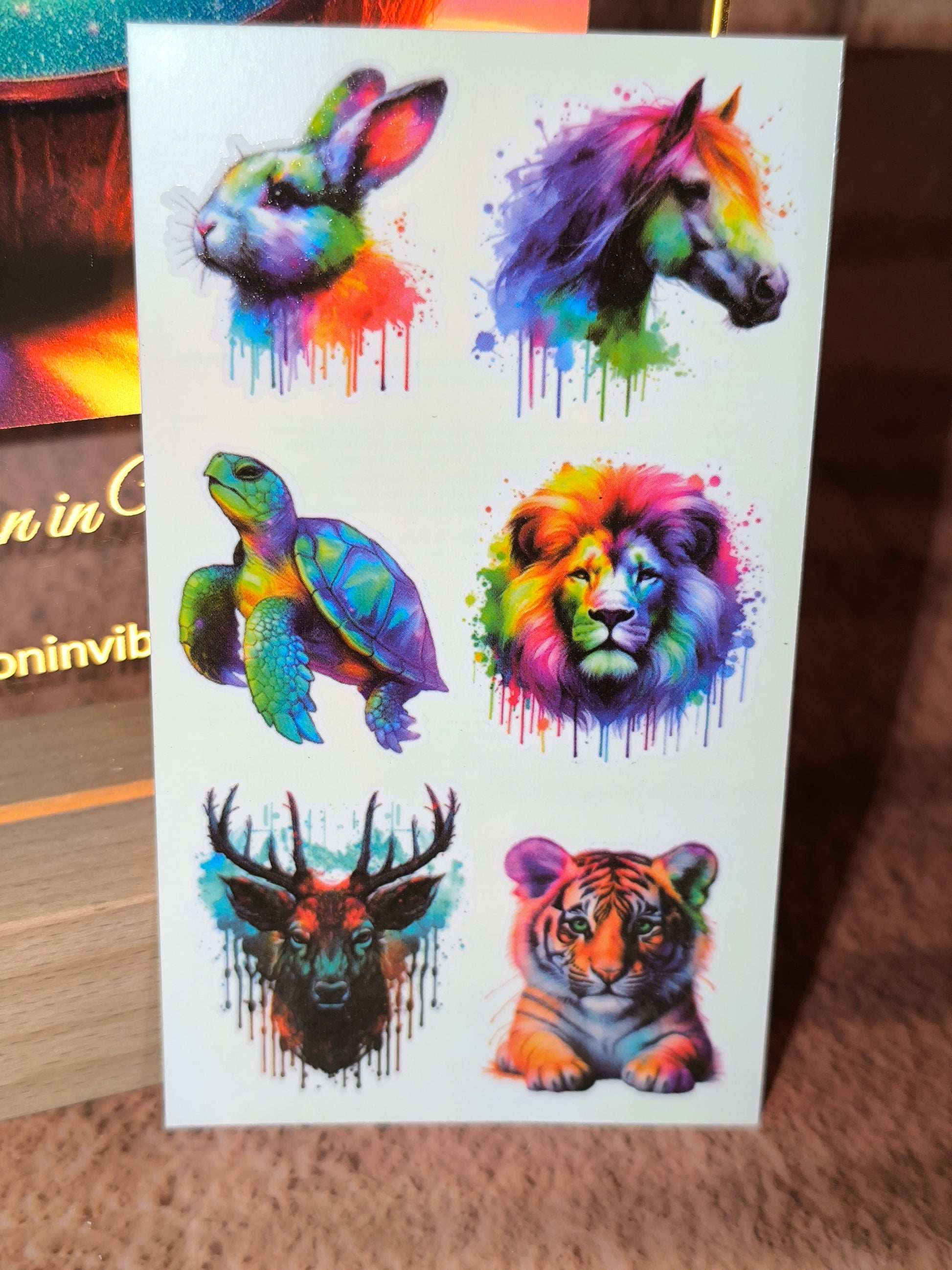 Tatouages éphémères Animaux Arc-en-Ciel - Feuille de 6