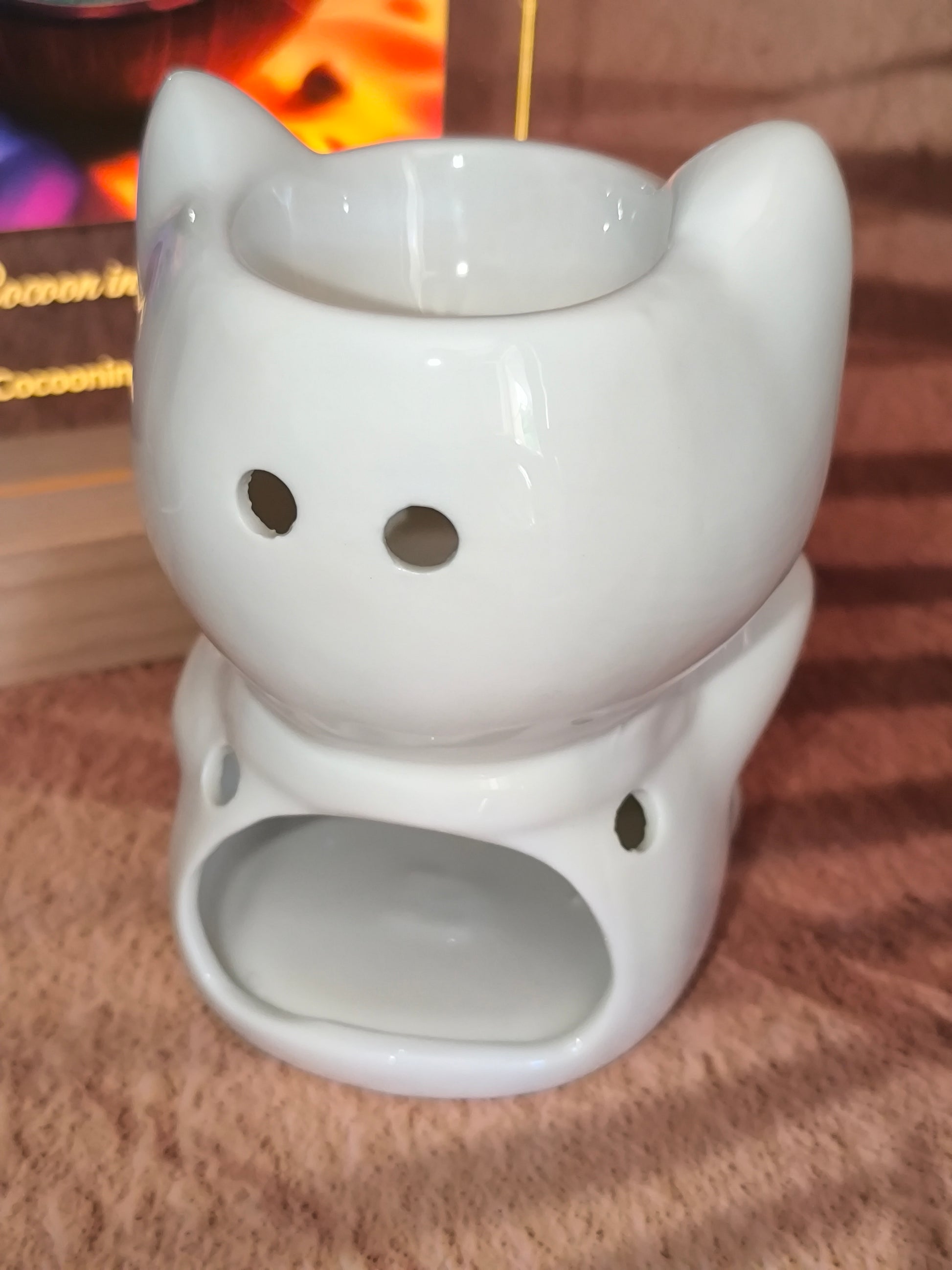 Brûleur en Céramique Blanc - Chat Porte-Bonheur