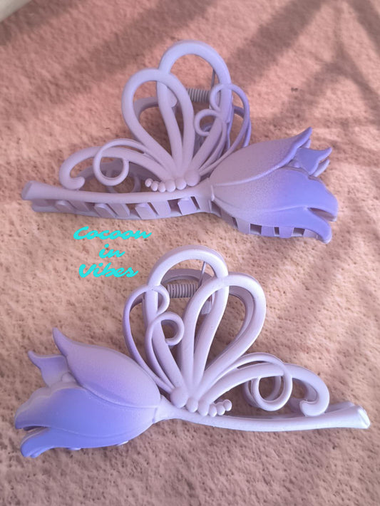 Grande pince à cheveux Papillon Tulipe – Dégradé violet intense & parme (11 cm x 5,5 cm)