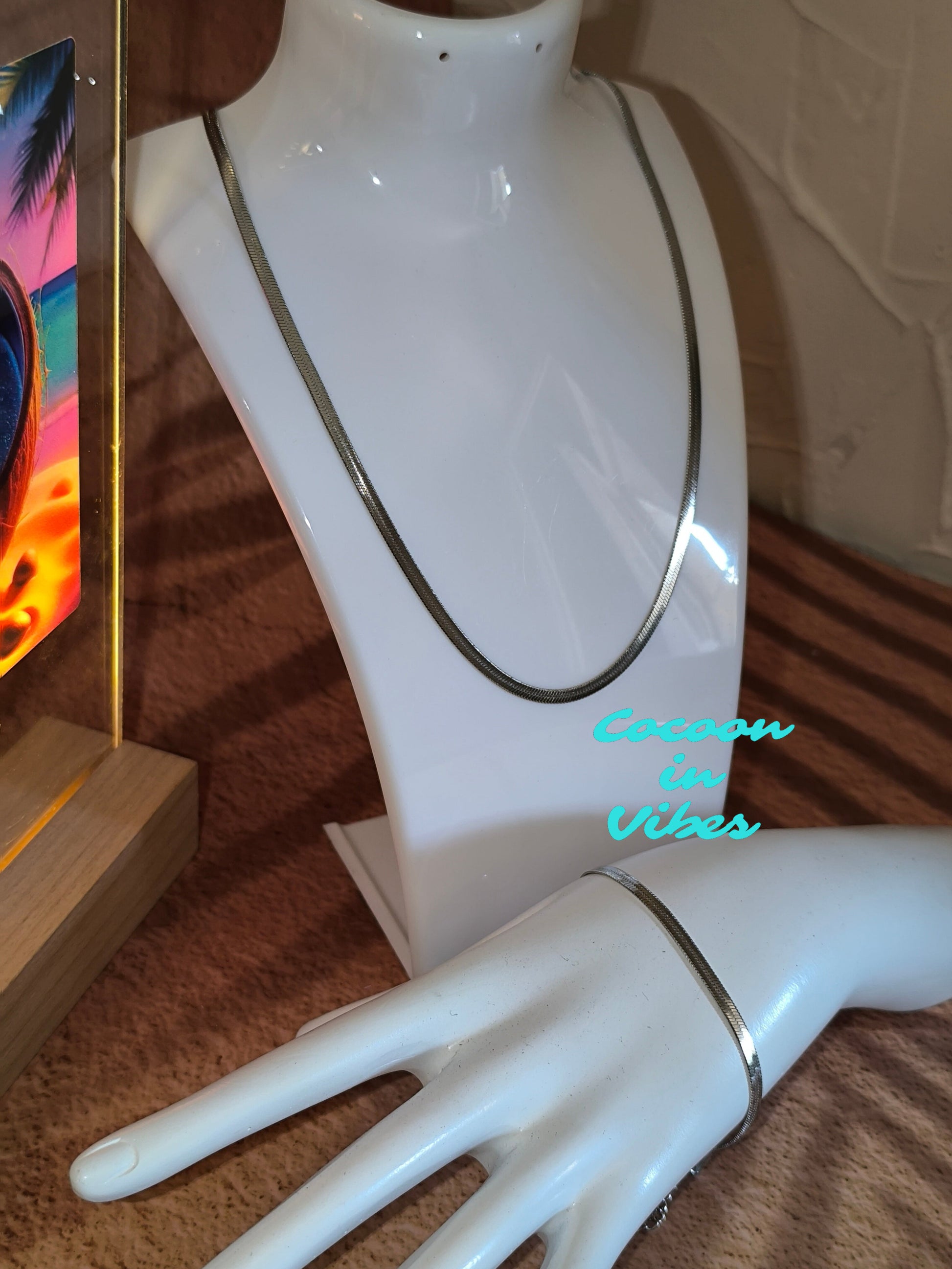 Parure effet miroir - Collier & Bracelet en acier inoxydable