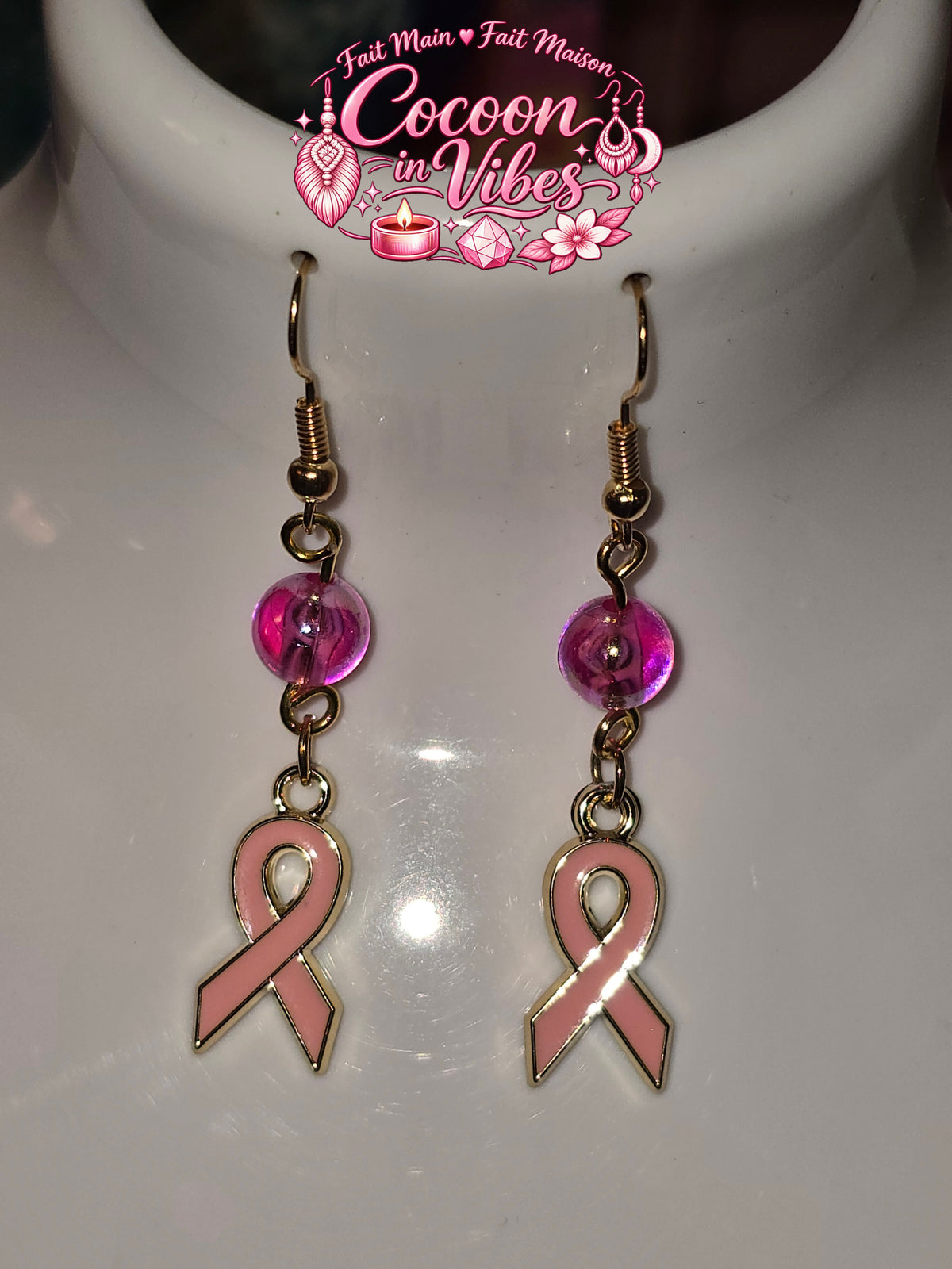 Boucles d’Oreilles Artisanales « Reflets d'Espoir » – Édition Octobre Rose